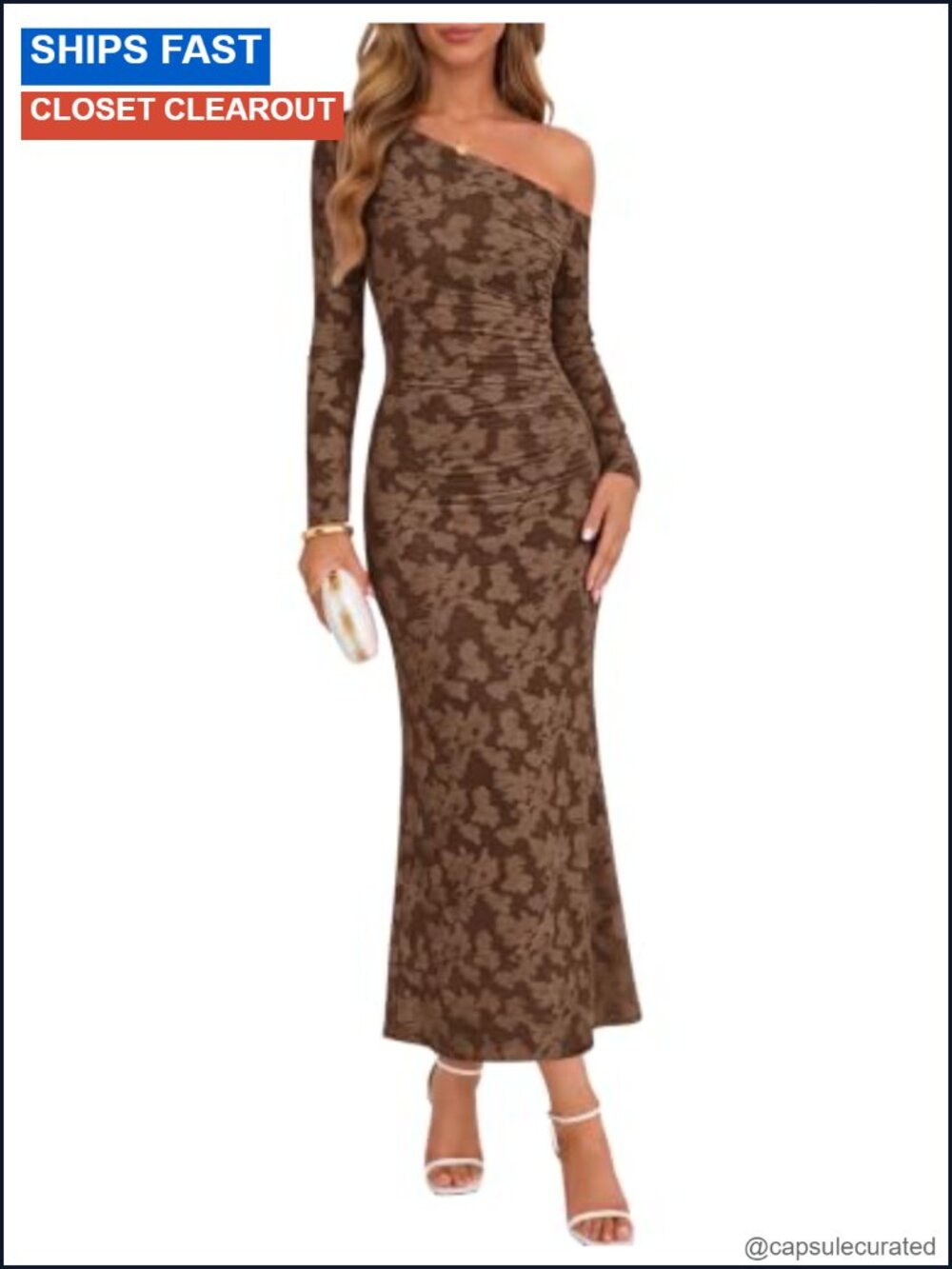 Women's Off Shoulder Floral Maxi Dress Long Sleeve Bodycon Formal M